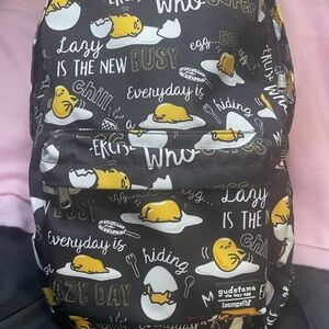 Loungefly Black and Yellow Gudetama Lazy Egg Canvas Backpack